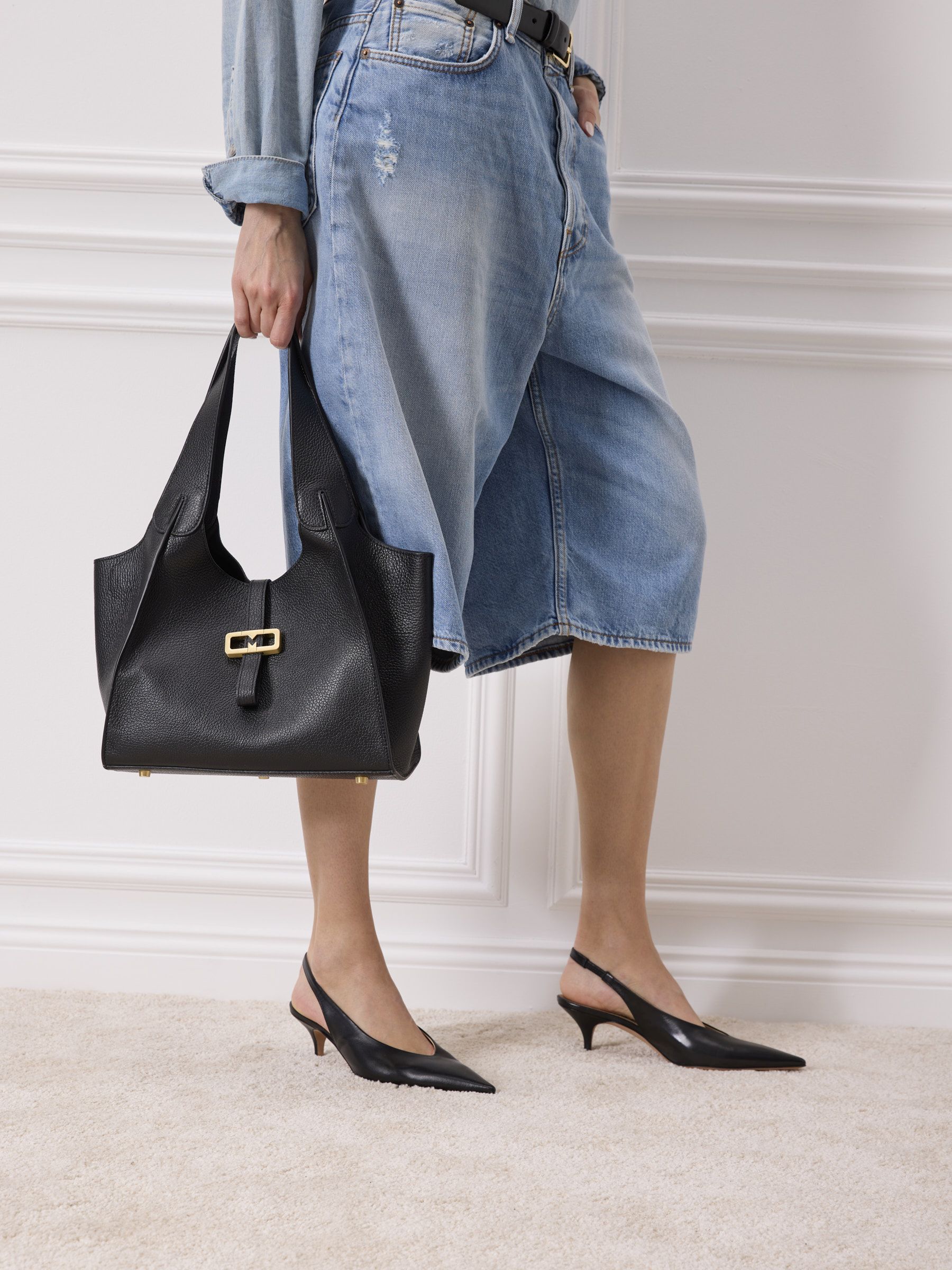 VI Glattleder Schwarz, Schuh, Hoher Absatz, Hosen, Tasche, Handtasche
