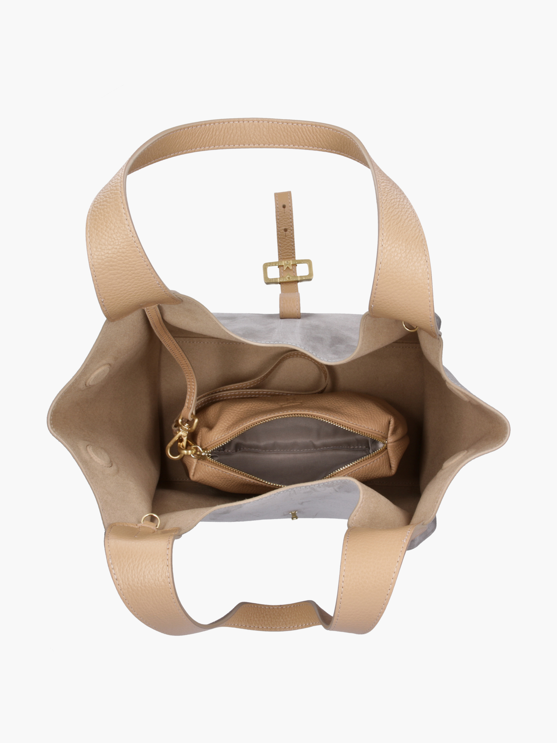 LILOU Leder Kombi Grau, Zubehor, Tasche, Handtasche, Geldbörse, Tragetasche