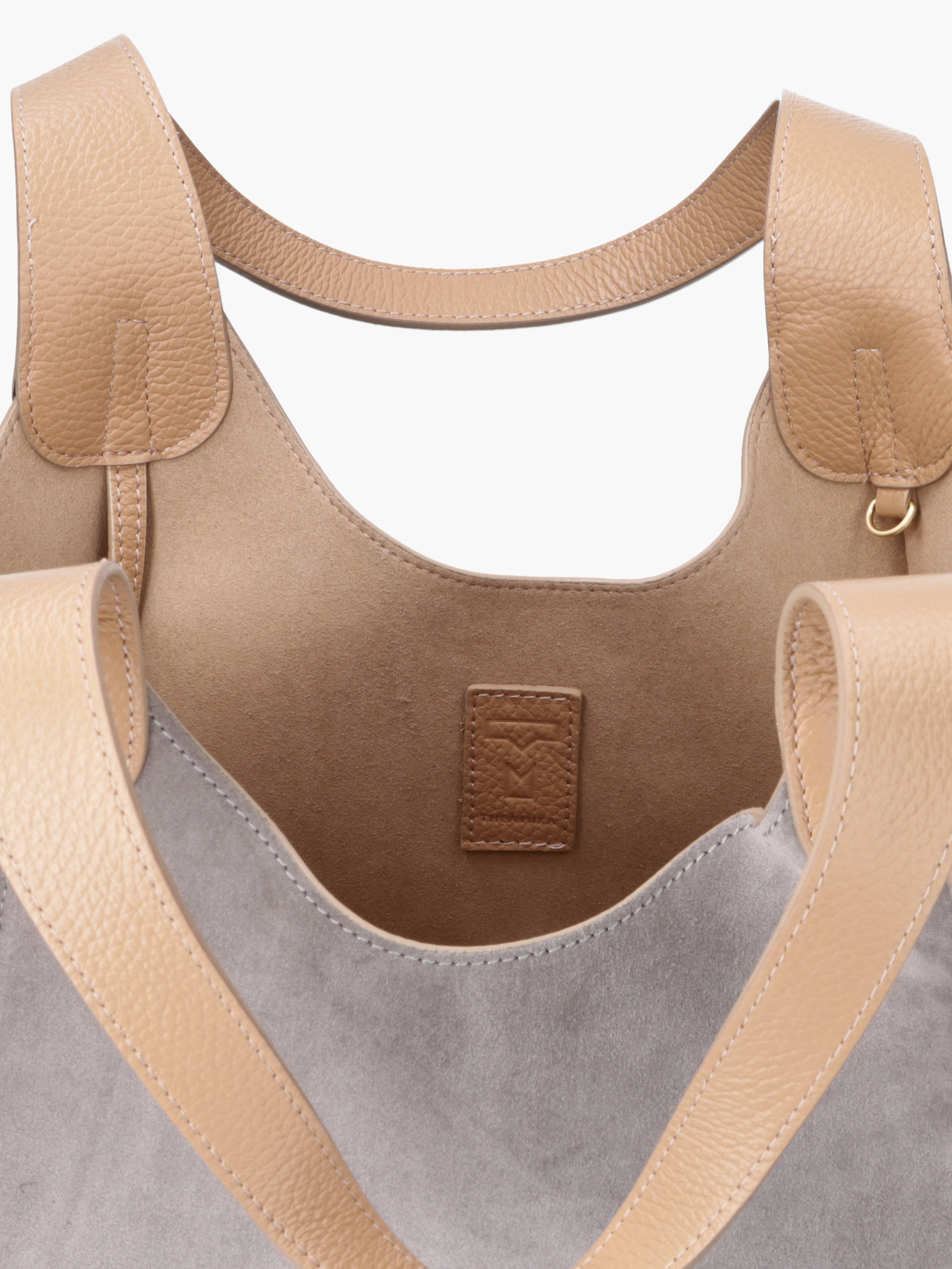 LILOU Leder Kombi Grau, Zubehor, Handtasche, Riemen, Geldbörse, Leinwand