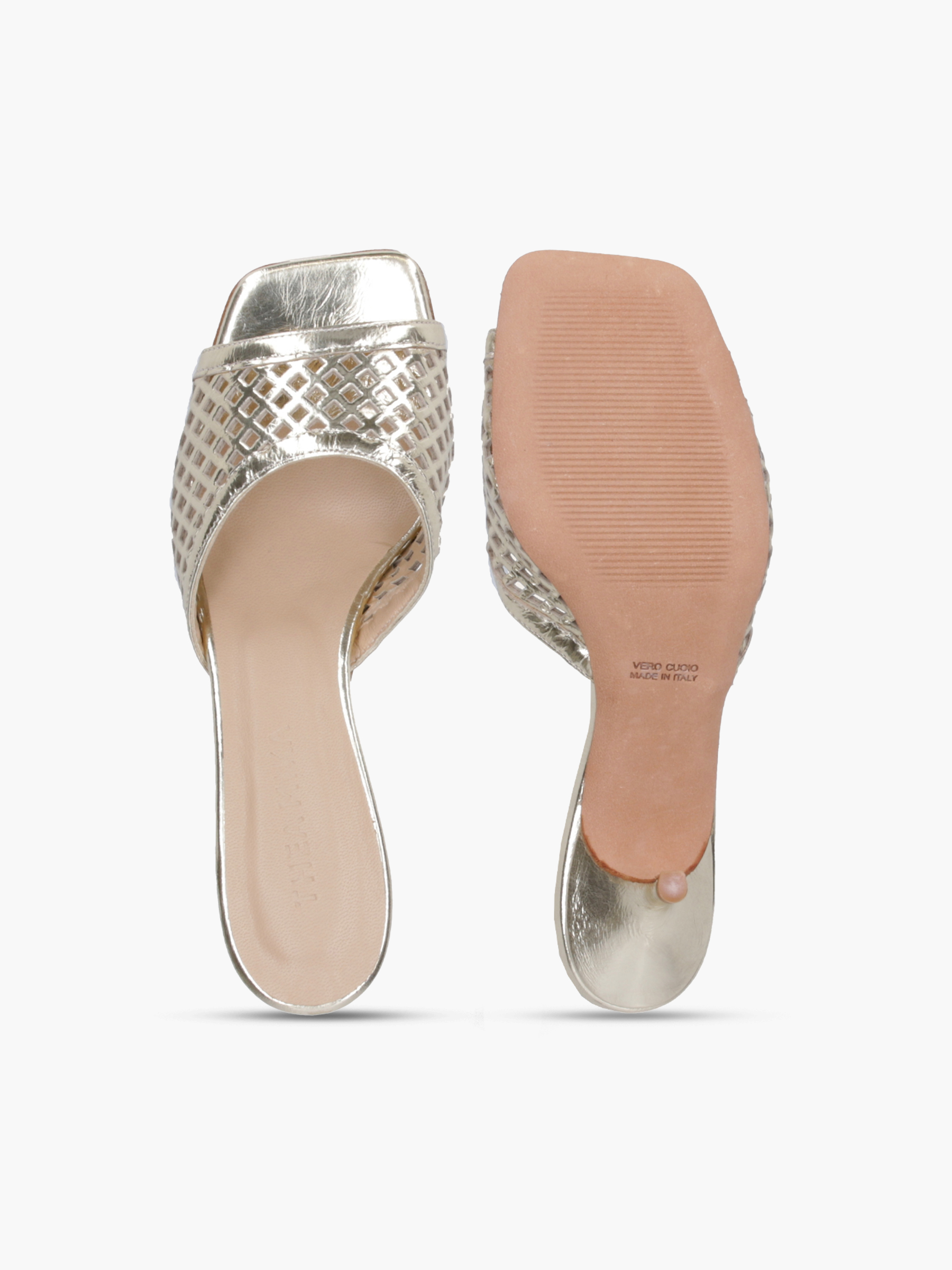GINA Metallic-Leder Gold, Bekleidung, Schuhwerk, Schuh, Hoher Absatz, Sandale