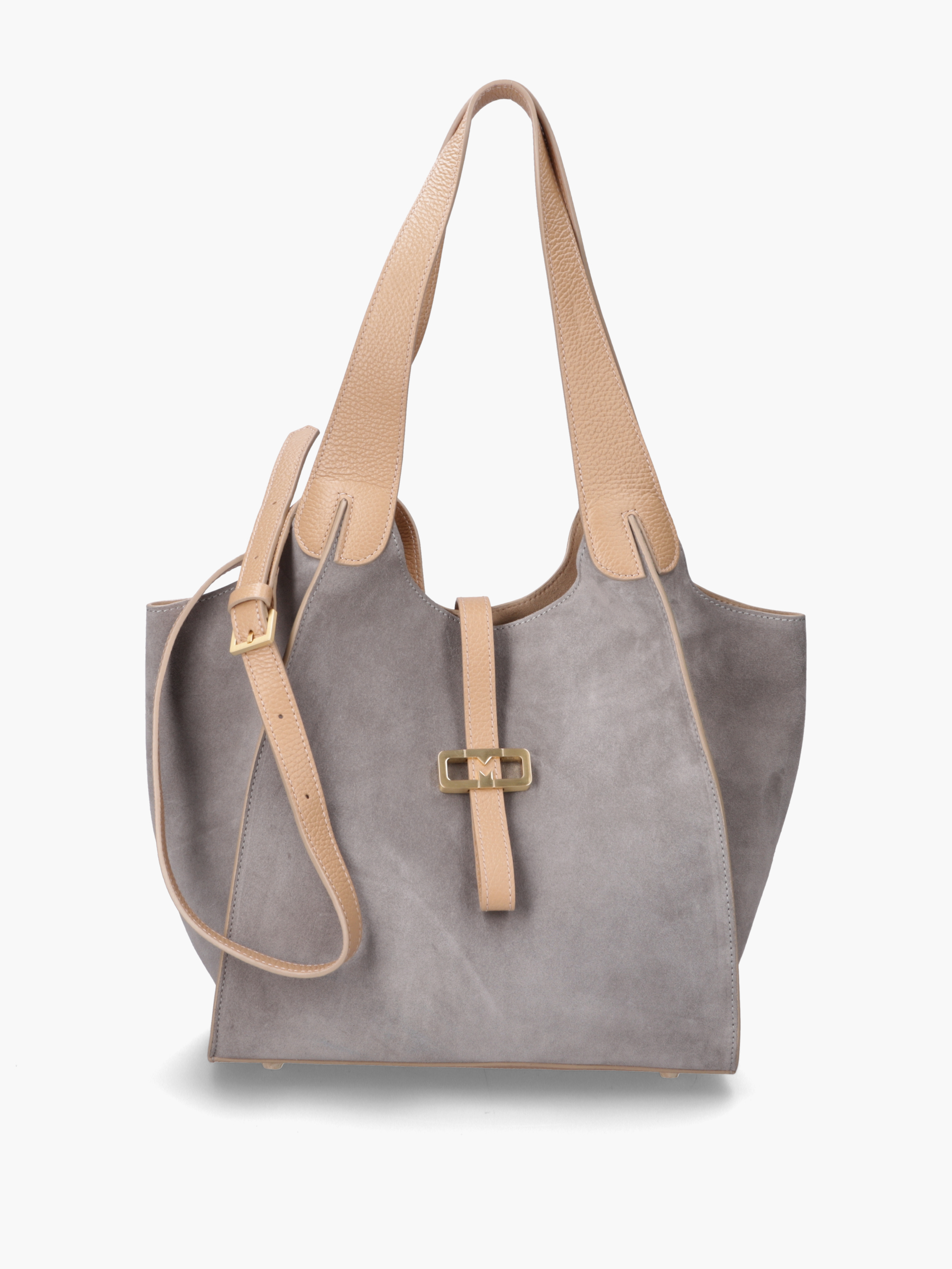 LILOU Leder Kombi Grau, Zubehor, Tasche, Handtasche, Leinwand, Tragetasche