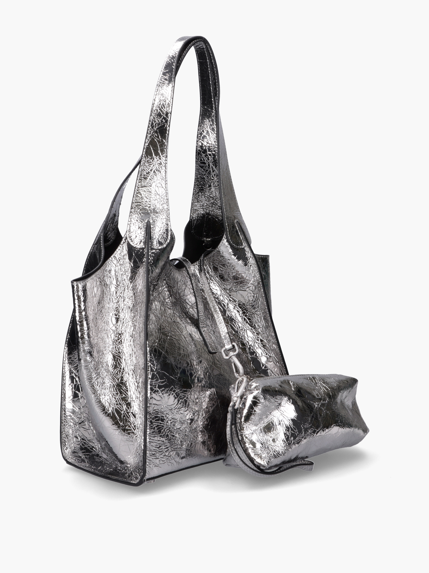 Lilou Metallic-Leder Silber, Zubehor, Tasche, Handtasche, Geldbörse