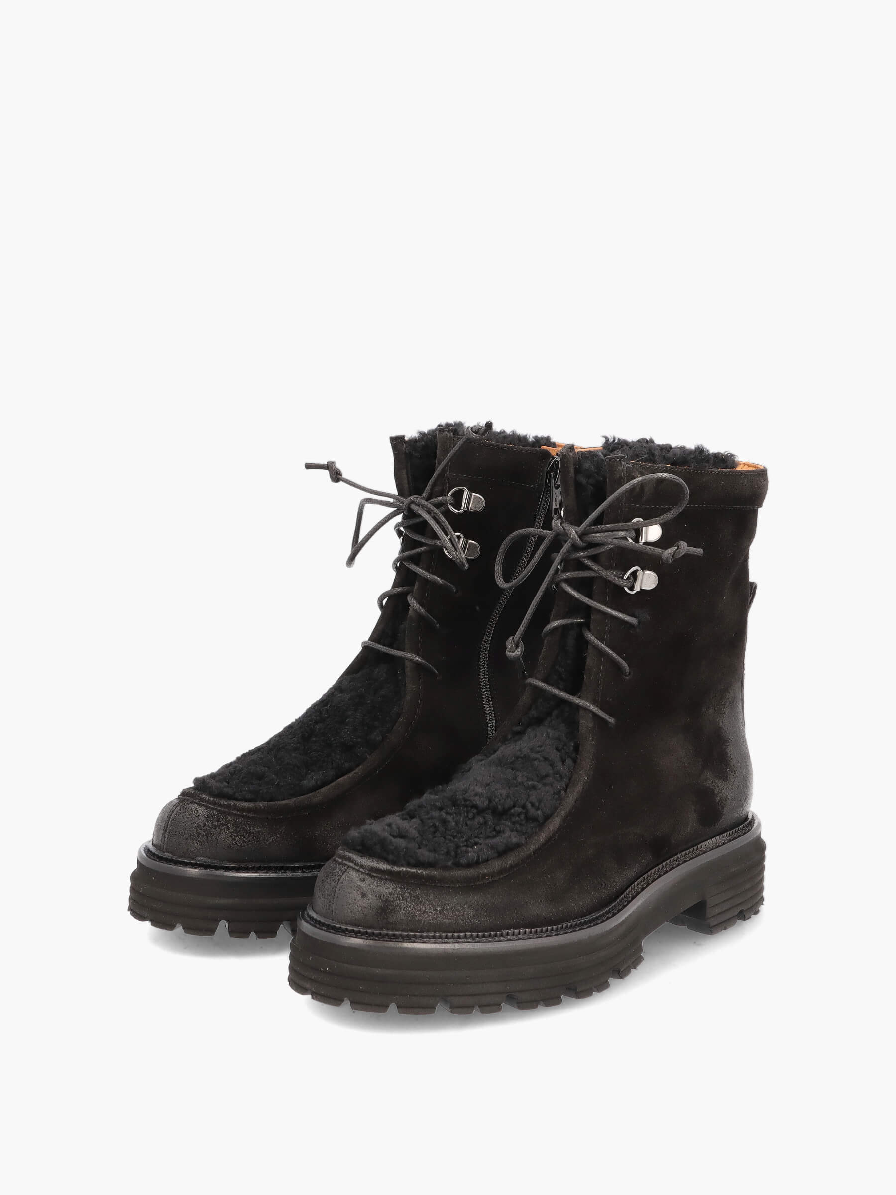 Lammfell Stiefeletten schwarz, Bekleidung, Schuhwerk, Schuh, Wildleder