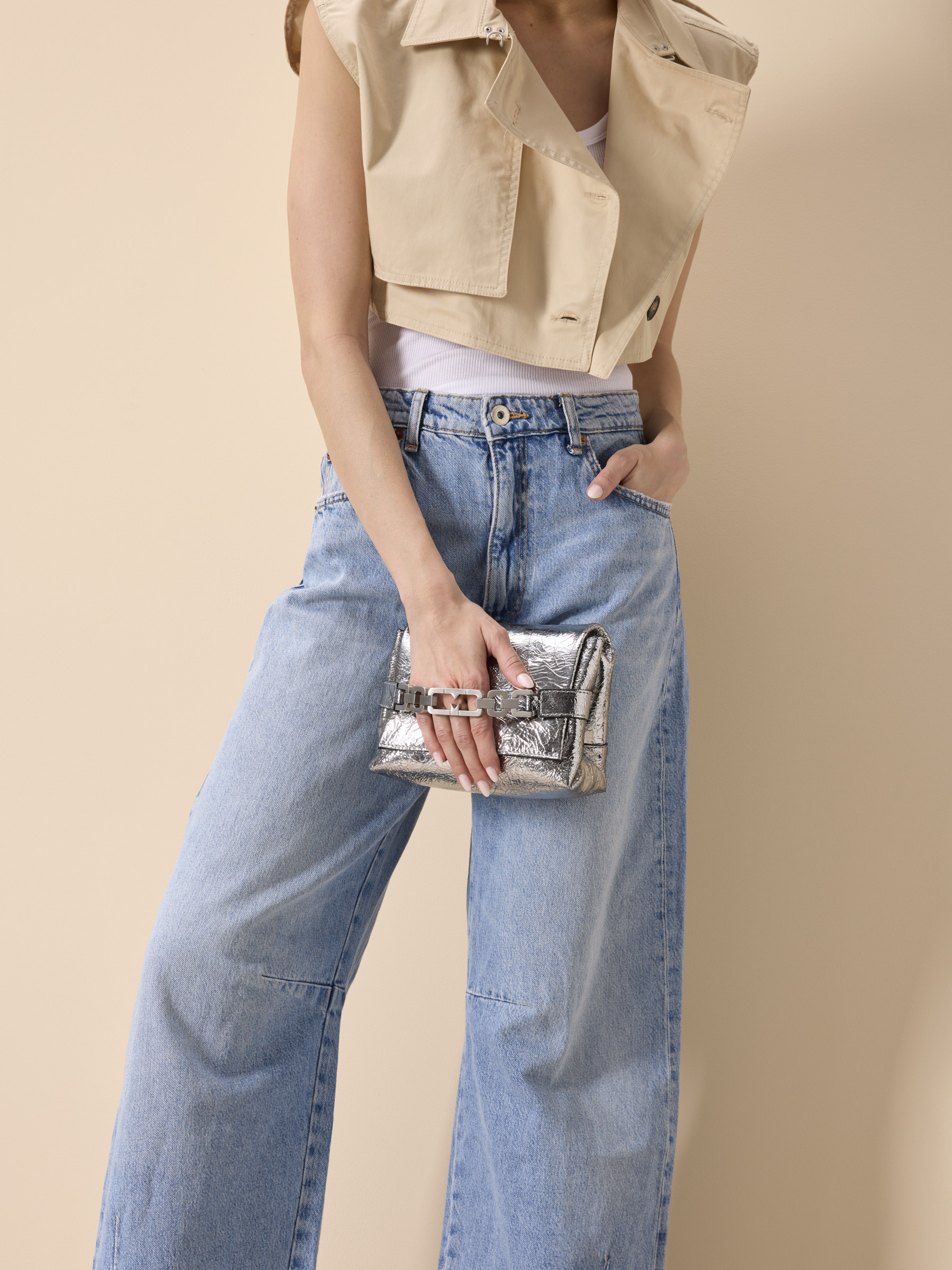 Lia Metallic-Leder Silber, Bekleidung, Hosen, Jeans
