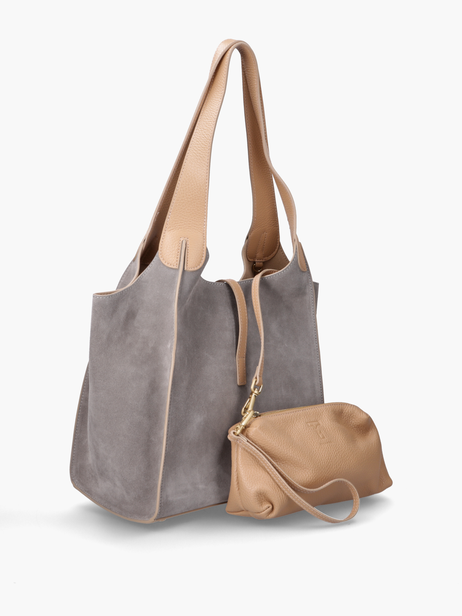 LILOU Leder Kombi Grau, Zubehor, Tasche, Handtasche, Tragetasche, Geldbörse