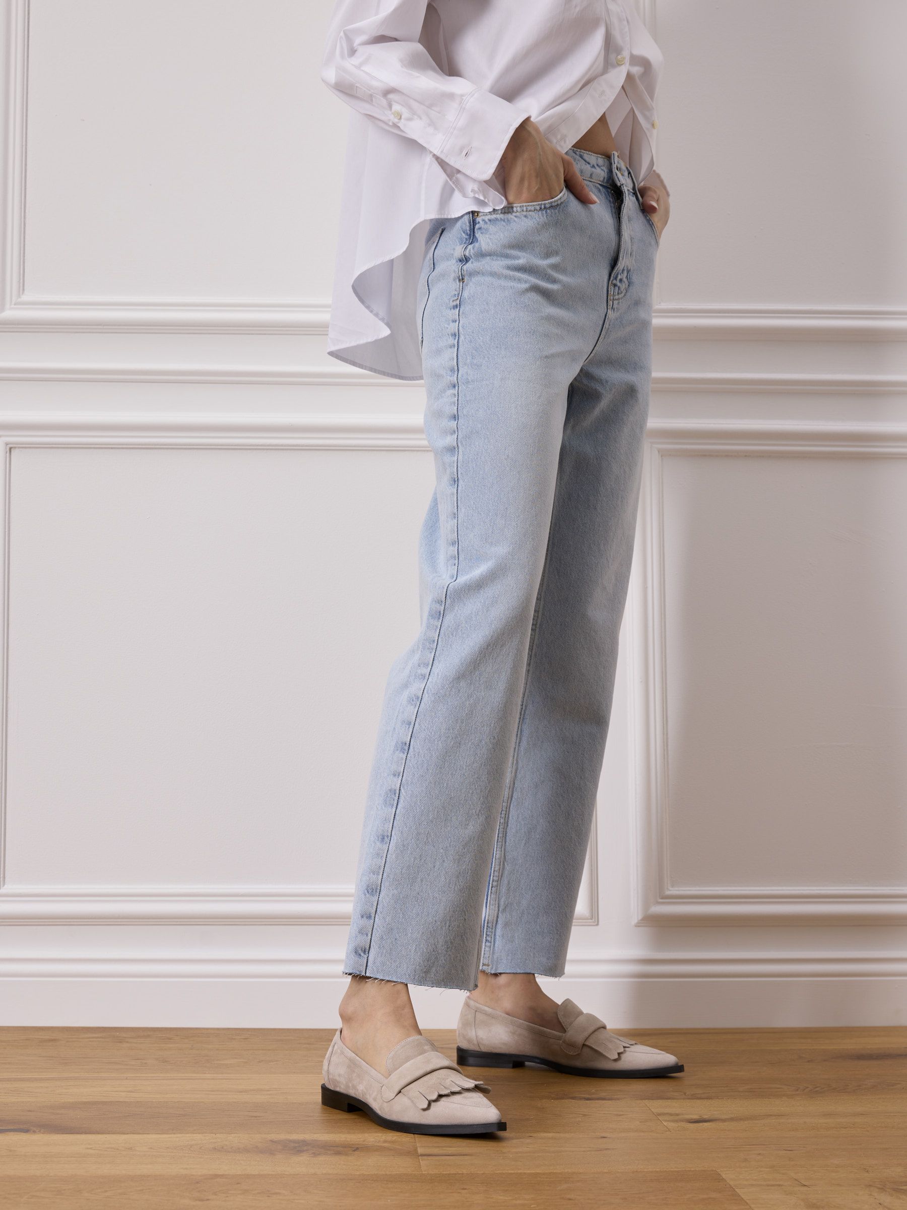 MINEE Veloursleder Beige, Bekleidung, Hosen, Jeans