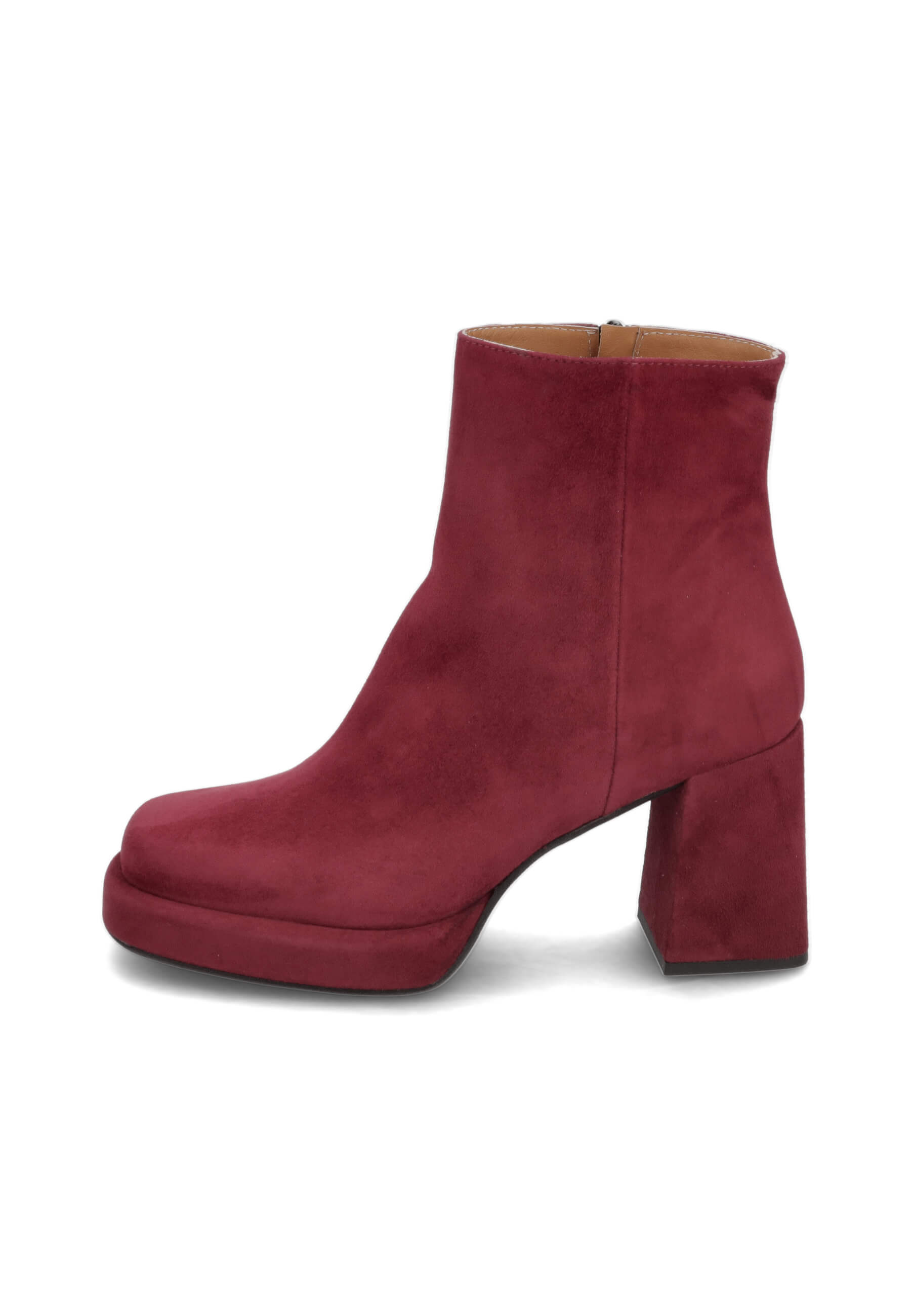 Plateau-Stiefeletten bordeaux 85 mm, Bekleidung, Schuhwerk, Schuh, Hoher Absatz, Wildleder