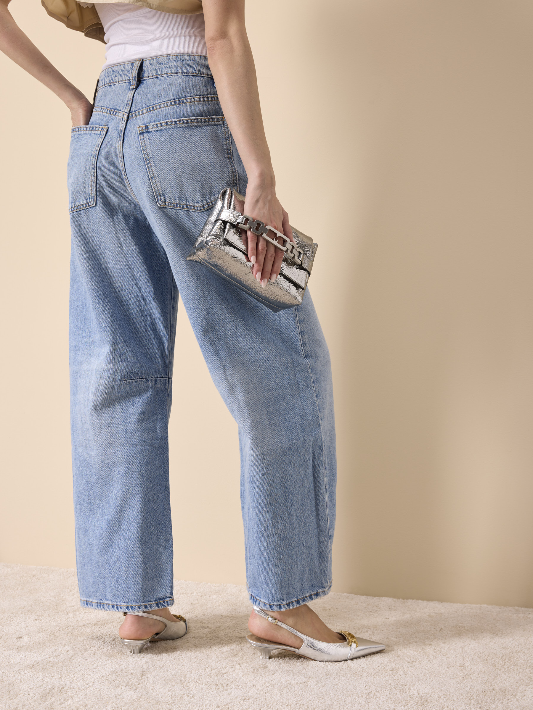 VIKA Metallic-Leder Silber, Bekleidung, Hosen, Jeans, Geldbörse, Schuh