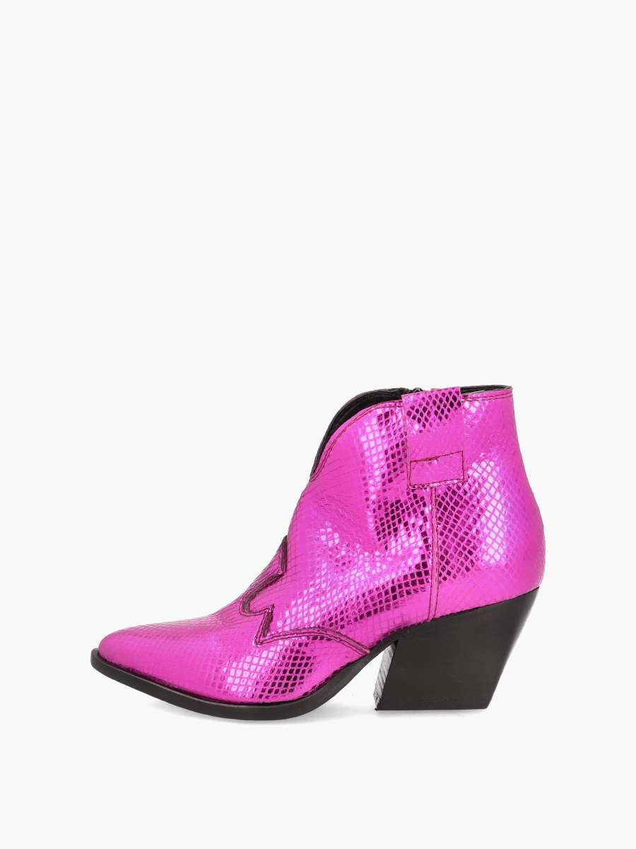 Western Booties Fuxia Shiny Snake